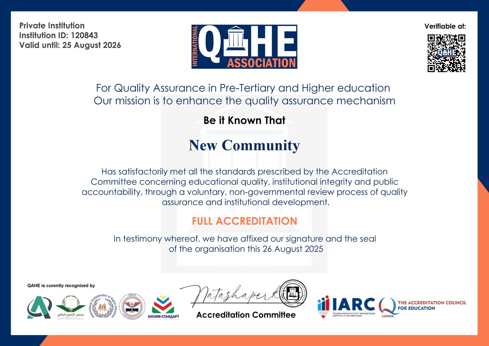 Accreditation Certificate 25-26